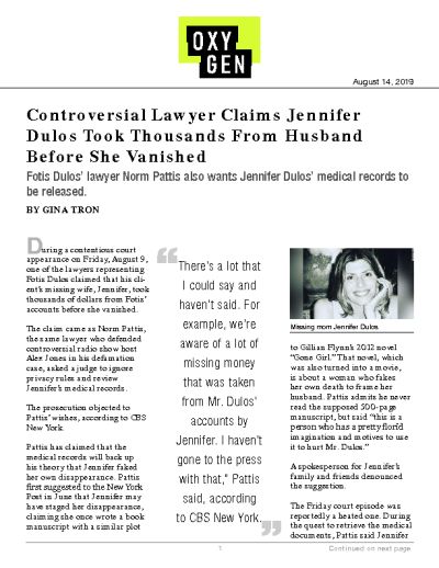 Controversial Lawyer Claims Jennifer Dulos Took Thousands From Husband Before She Vanished