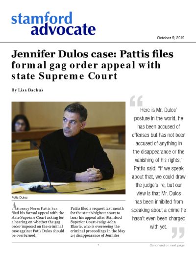 Jennifer Dulos case: Pattis files formal gag order appeal with state Supreme Court