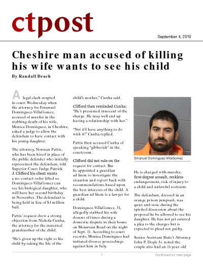 Cheshire man accused of killing his wife wants to see his child