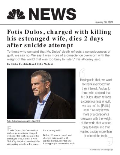 Fotis Dulos, charged with killing his estranged wife, dies 2 days after suicide attempt