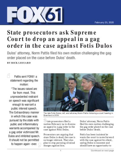State prosecutors ask Supreme Court to drop an appeal in a gag order in the case against Fotis Dulos
