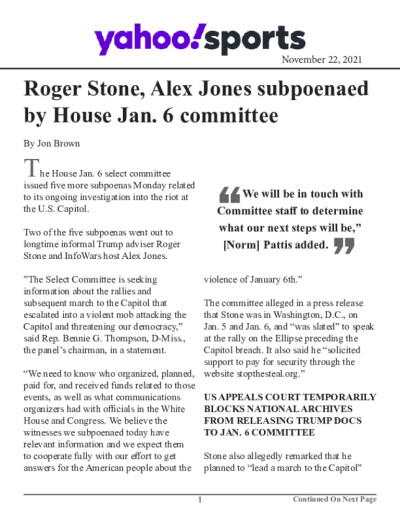 Roger Stone, Alex Jones subpoenaed by House Jan. 6 committee